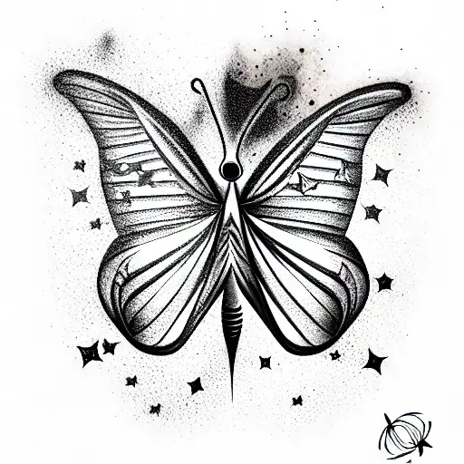 Butterfly, dark and stars  tattoo design idea