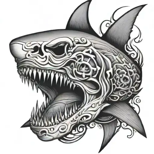 shark shaped skull tattoo design idea