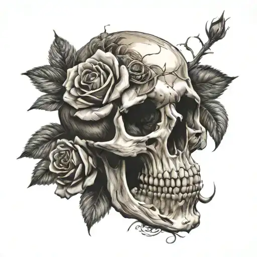 skull rose life death  tattoo design idea