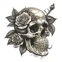skull rose life death  tattoo design idea