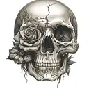 skull rose life death  tattoo design idea