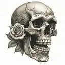 skull rose life death  tattoo design idea