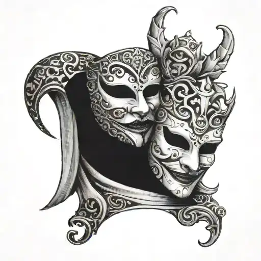 laugh now cry later masks tattoo design idea