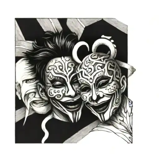laugh now cry later masks tattoo design idea