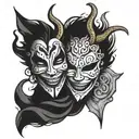 laugh now cry later masks tattoo design idea