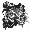 laugh now cry later masks tattoo design idea