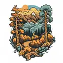 blue ridge mountain running trail winding through a forest tattoo design idea