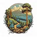 blue ridge mountain running trail winding through a forest tattoo design idea