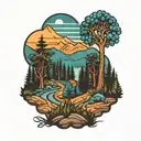blue ridge mountain running trail winding through a forest tattoo design idea