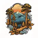 blue ridge mountain running trail winding through a forest tattoo design idea