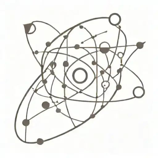 A minimalist tattoo design combining elements of philosophy and physics, such as a stylized atom with a philosophical quote tattoo design idea