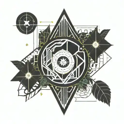 A tattoo design incorporating elements of philosophy and futuristic technology, with a touch of nature  tattoo design idea