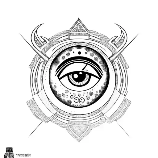 Moon with eye and trident tattoo design idea