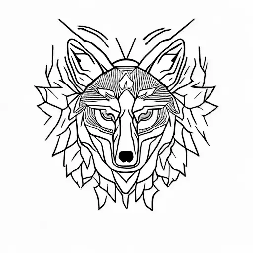wolf head on the left half deer head on the right half tattoo design idea