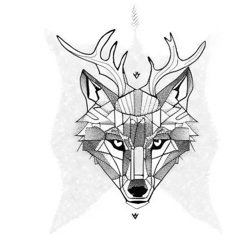wolf head on the left half deer head on the right half tattoo design idea