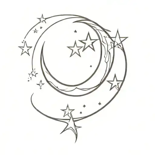 crescent moon with 3 stars and 777 angel number  create a  minimilistic tattoo tattoo design idea