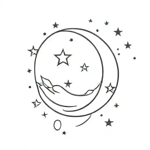 crescent moon should be complete with small 3 stars and 777 angel number  create a  minimilistic tattoo tattoo design idea