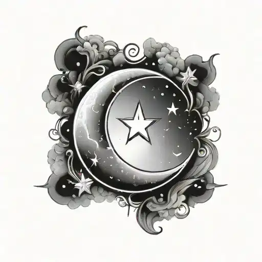 crescent moon should be complete with small 3 stars and 777 angel number  create a  minimilistic tattoo tattoo design idea