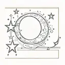 crescent moon with 3 stars and 777 angel number  create a  minimilistic tattoo tattoo design idea