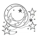 crescent moon with 3 stars and 777 angel number  create a  minimilistic tattoo tattoo design idea