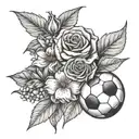 1 rose 3 daffodil 2 larkspurs 1 daisy football soccer ball baseball softball volleyball cheerleader 2girls 5boys tattoo design idea