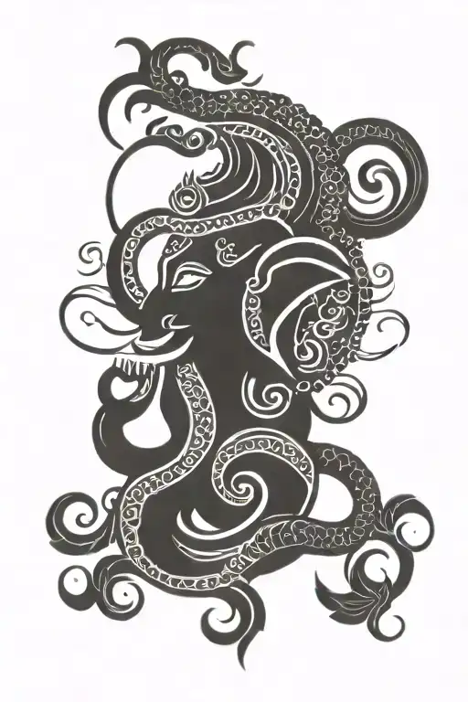 An infinity symbol incorporating elements of Ganesha and Mahadev, with a subtle tribute to your mom tattoo design idea