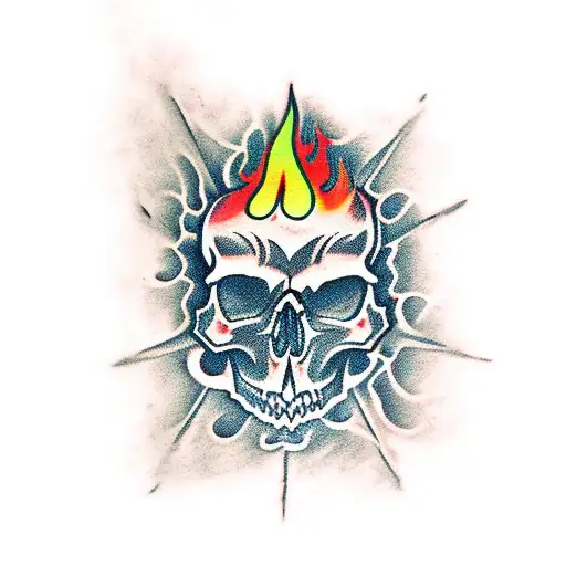skull with tribal flames and smoke tattoo design idea