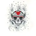 skull with tribal flames and smoke tattoo design idea