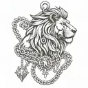 lion with a boxing pendant with Cuban link chain around his neck   tattoo design idea