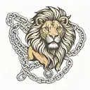 lion with a boxing pendant with Cuban link chain around his neck   tattoo design idea