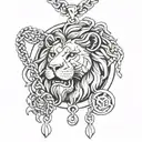 lion with a boxing pendant with Cuban link chain around his neck   tattoo design idea