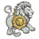 lion with a boxing pendant with Cuban link chain around his neck   tattoo design idea