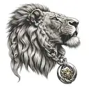 lion with boxing glove pendant and Cuban link chain around the lions neck tattoo design idea