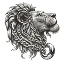 lion with boxing glove pendant and Cuban link chain around the lions neck tattoo design idea