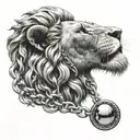 lion with boxing glove pendant and Cuban link chain around the lions neck tattoo design idea