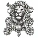 lion with boxing glove pendant and Cuban link chain around the lions neck tattoo design idea