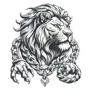 lion with boxing glove pendant and Cuban link chain around the lions neck tattoo design idea