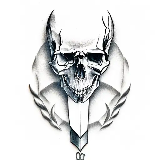 a knife with skull on tattoo design idea
