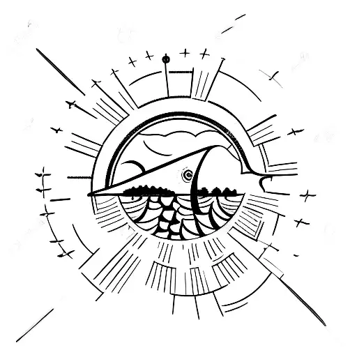 wind sun darkness river plane tree tattoo design idea