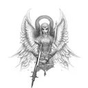 kneeling gaurdian angel sword tattoo design idea