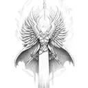 kneeling gaurdian angel sword tattoo design idea