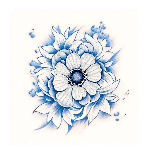 A tattoo of dark blue clouds covered in white flowers tattoo design idea