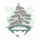 A traditional tattoo of a bonsai tree with delicate branches and vibrant green leaves, symbolizing strength and tranquility tattoo design idea