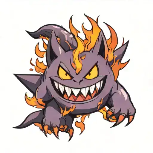 simple gengar with fire tattoo design idea