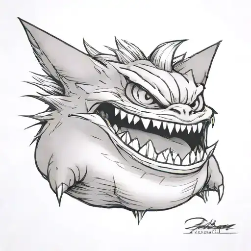 smiling gengar tattoo design idea