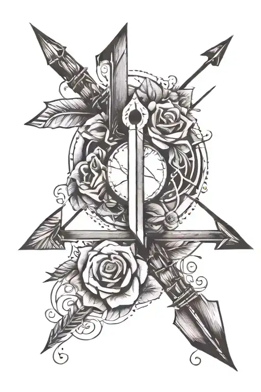 An arrow coming from a bow, in the arrow you see the mark of four tattoo design idea