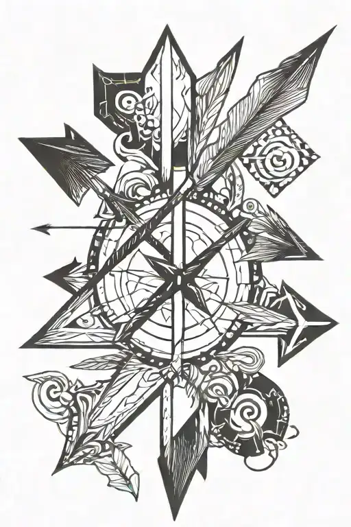 An basic arrow coming from a bow, in the arrow you see the mark of four tattoo design idea