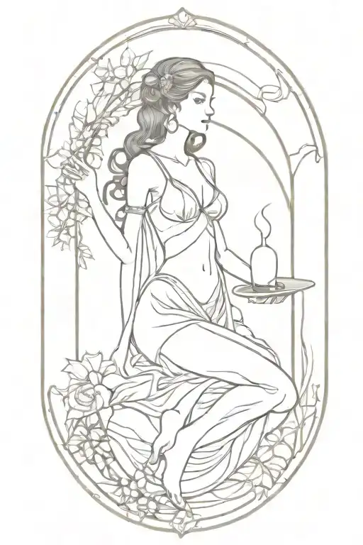Female hermit tarot card art noveau style tattoo design idea