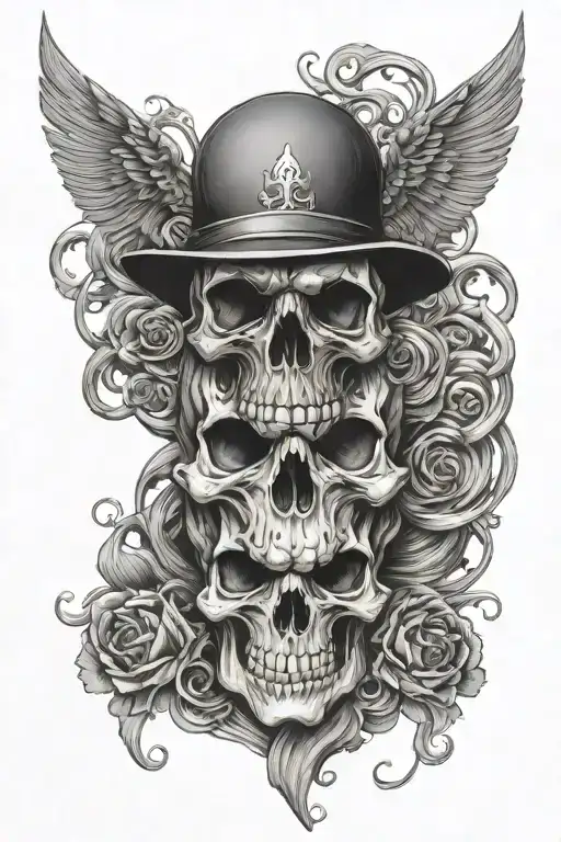 skull wit mask merged tattoo design idea