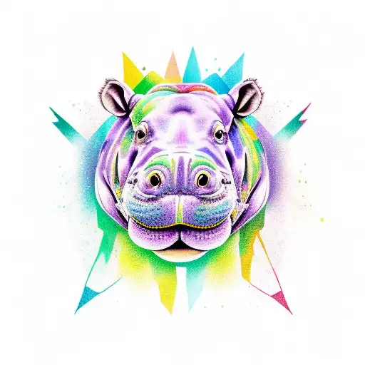 colorful hippo tattoo design idea